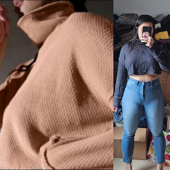 Urban Outfitters Tops - UO camino pinkish pastel salmon crop funnel neck long sleeve top